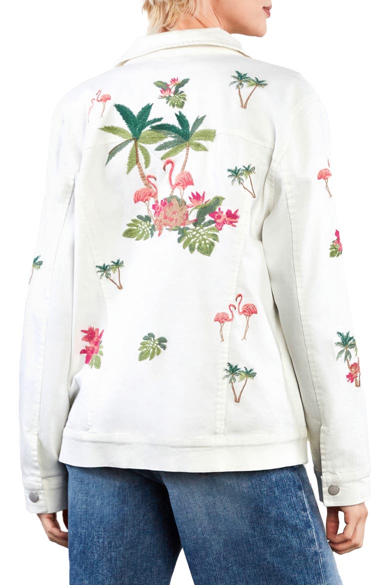 Flamingo Embroidery Denim Trucker Jacket, Alternate, color, MARSHMALLOW