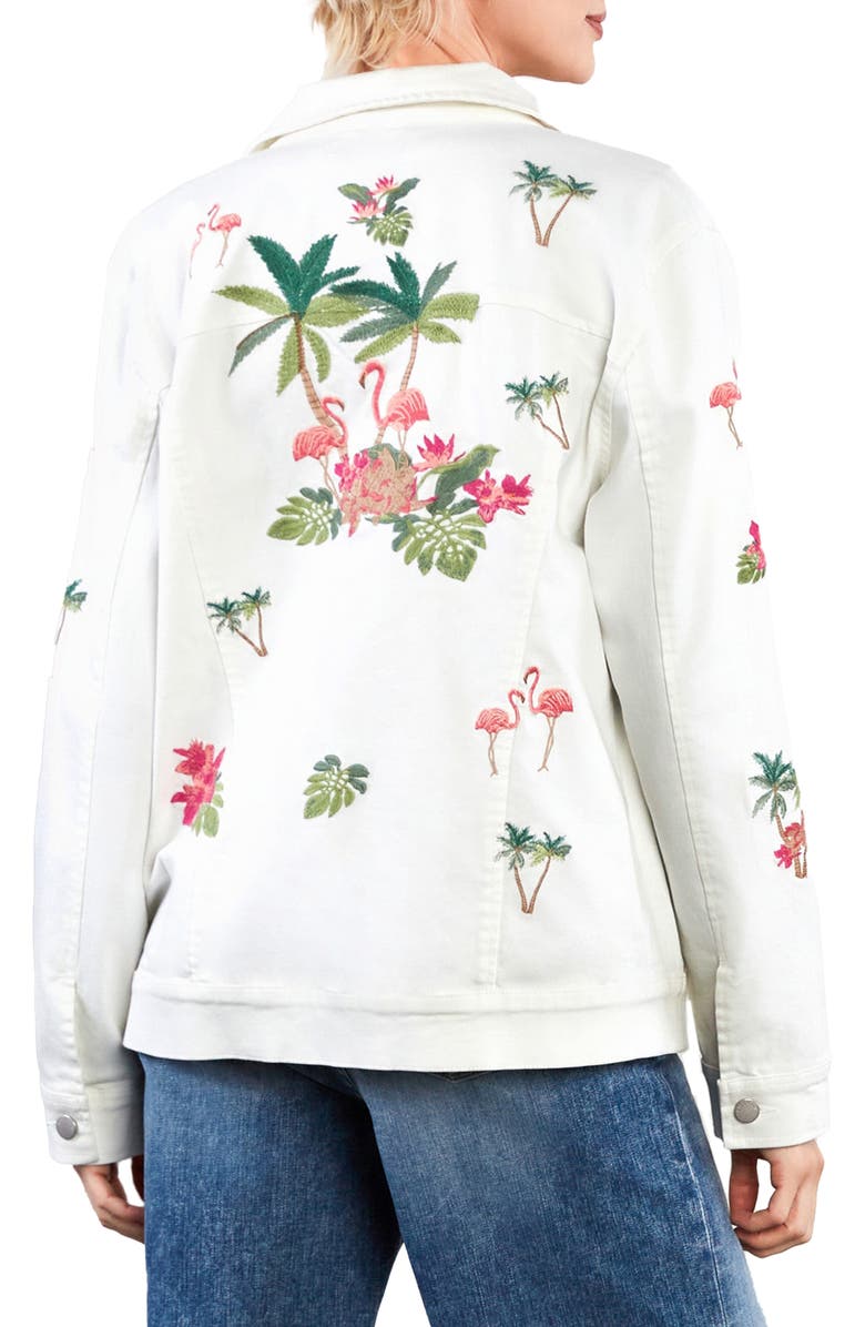 Billy T Flamingo Embroidery Denim Trucker Jacket, Alternate, color, Marshmallow