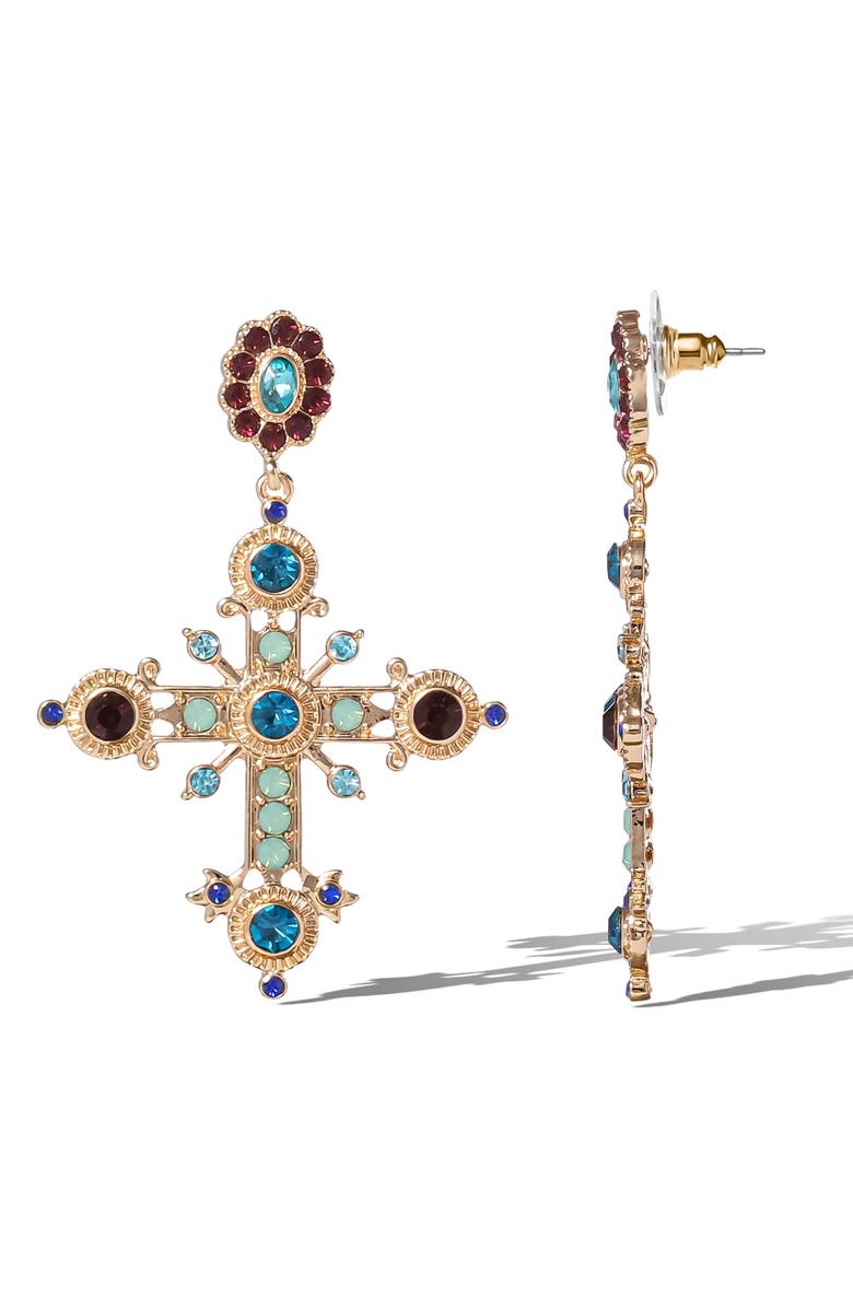 Jessica Simpson Boho Luxe Cross Drop Earrings, Alternate, color, Gold