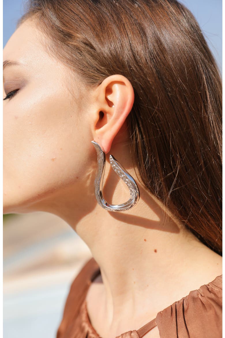 Wave Round Earrings, Alternate, color, Silver