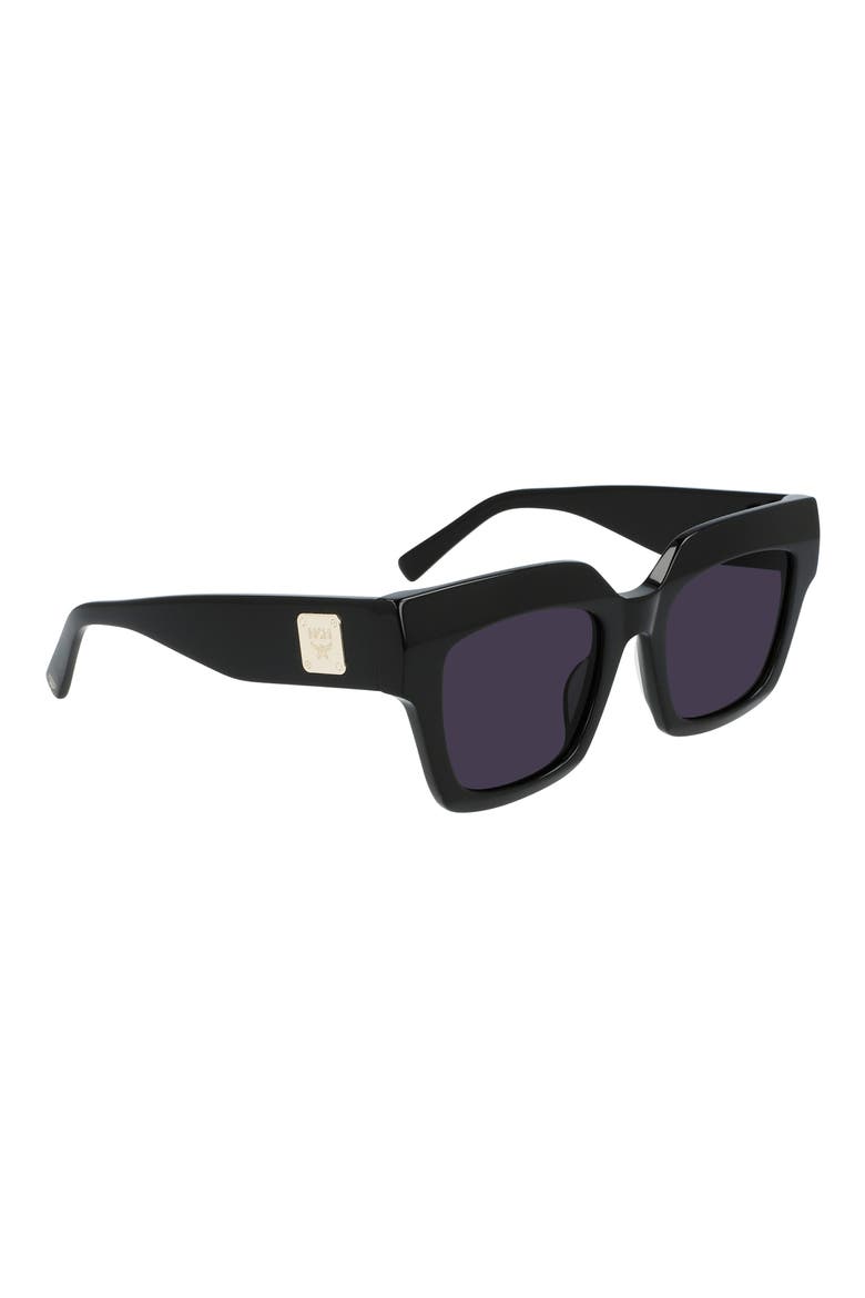 51mm Logo Plaque Square Sunglasses, Alternate, color, BLACK