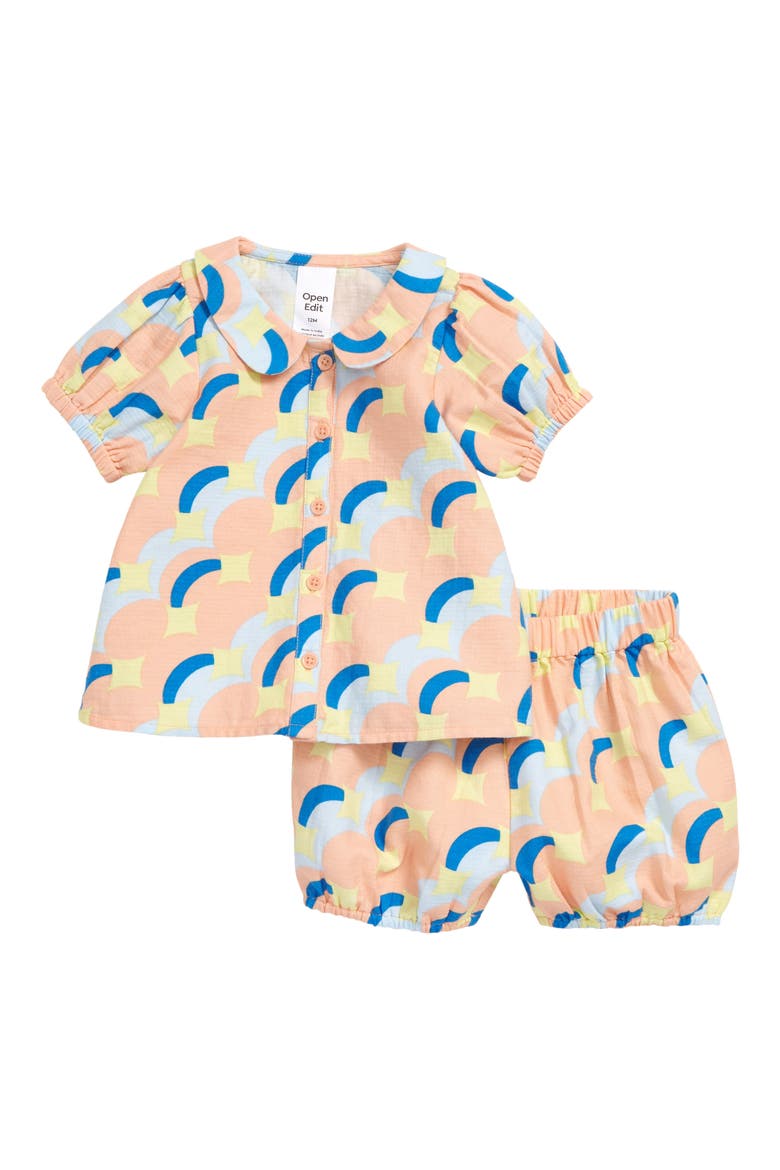 Puff Sleeve Bloomer Set, Main, color, CORAL TIDE SPHERE ALLOVER