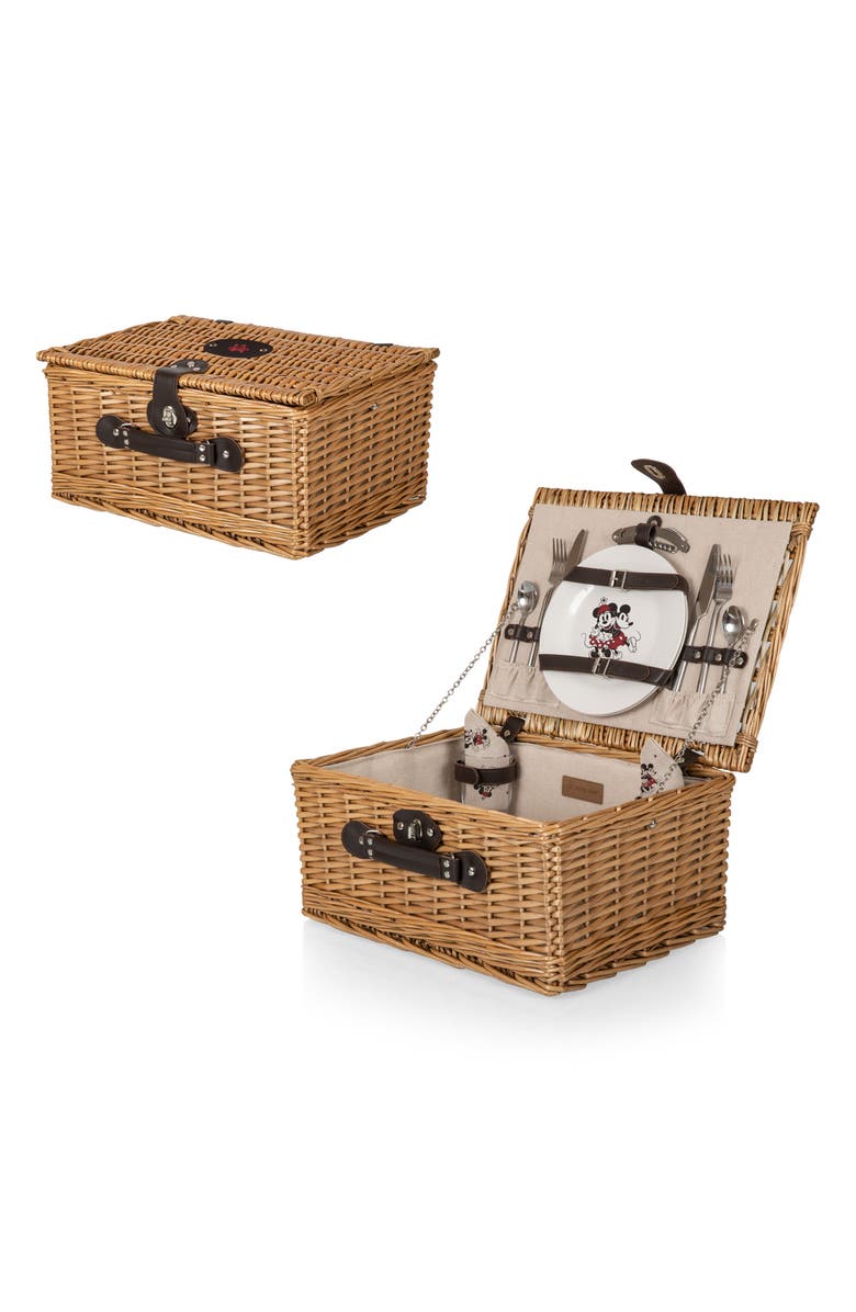 Picnic Time x Disney<sup>®</sup> Mickey & Minnie Mouse Wicker Picnic Basket & Accessories Set, Alternate, color, Beige