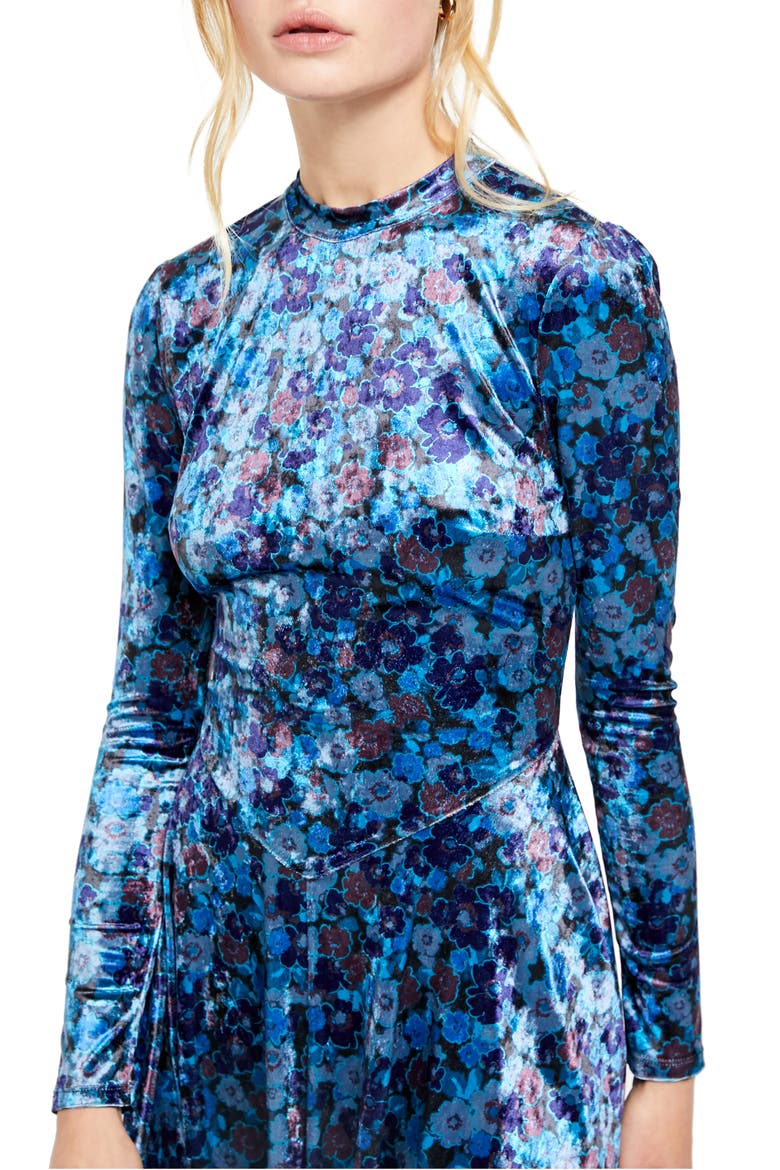Heartland Long Sleeve Velvet Midi Dress, Alternate, color, ONYX COMBO