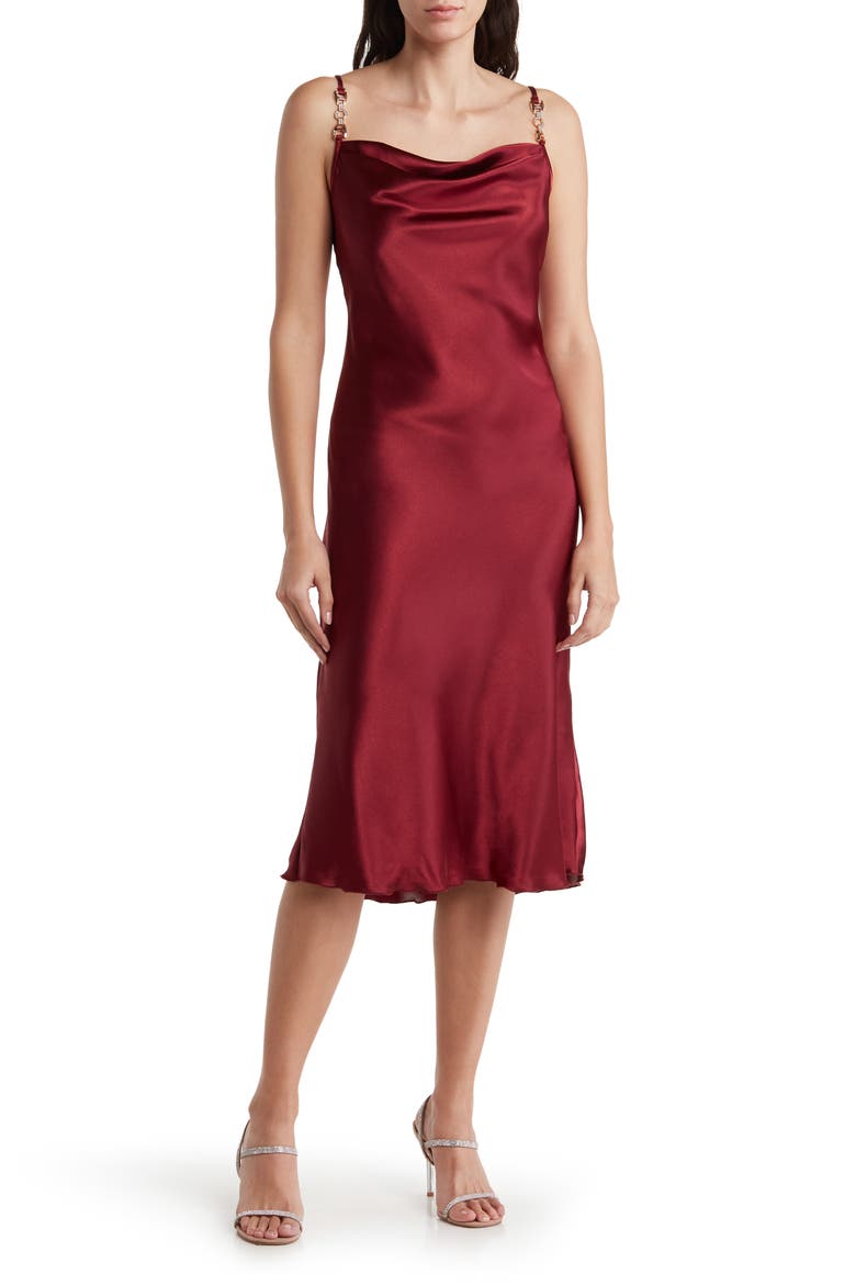 Satin Cowl Neck Midi Dress, Main, color, WINE