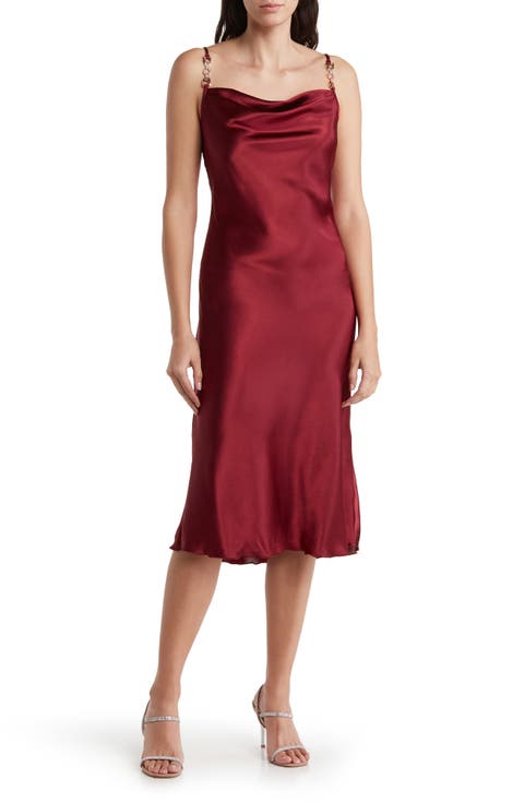 Satin Cowl Neck Midi Dress