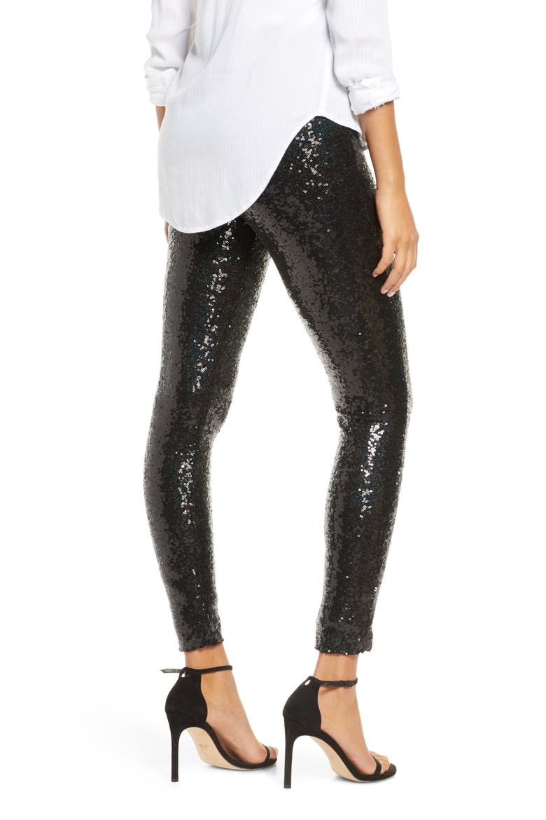 High Waist Sequin Leggings, Alternate, color, BLACK