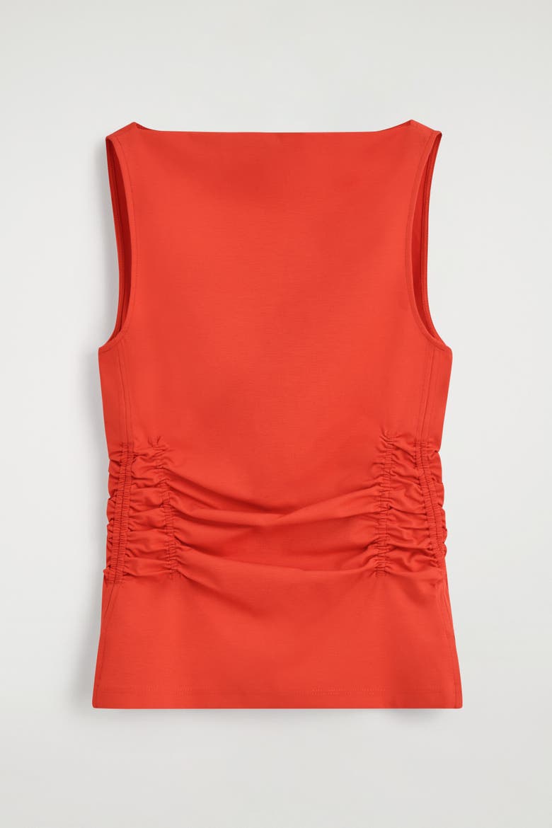 Ruched-waist Cotton-jersey Tank Top, Alternate, color, ORANGE