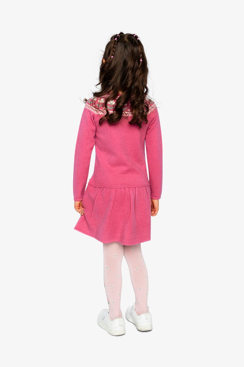 Flower Jacquard Yoke Flowy Knitted Dress, Alternate, color, Raspberry Pink