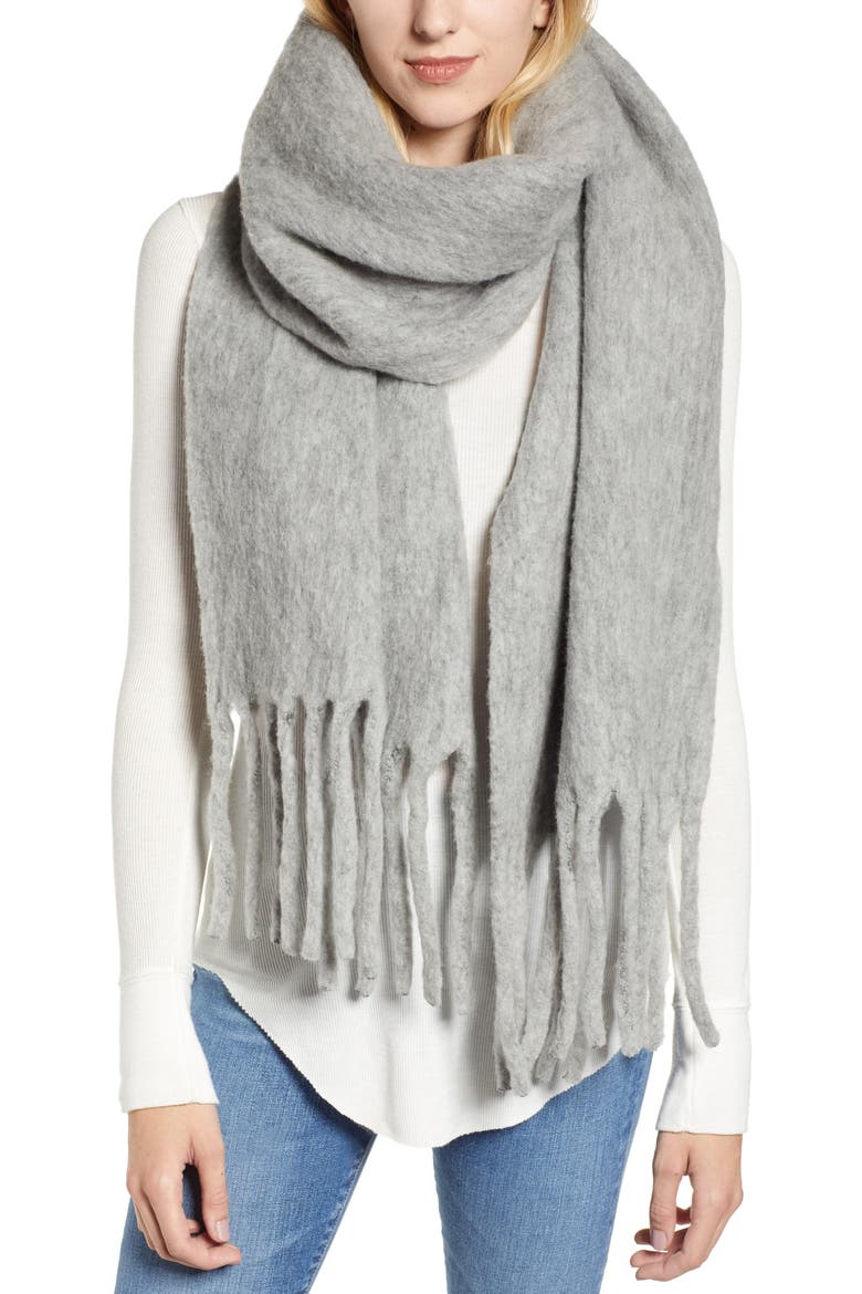 Solid Brushed Wool Blanket Scarf, Main, color, GREY MARL