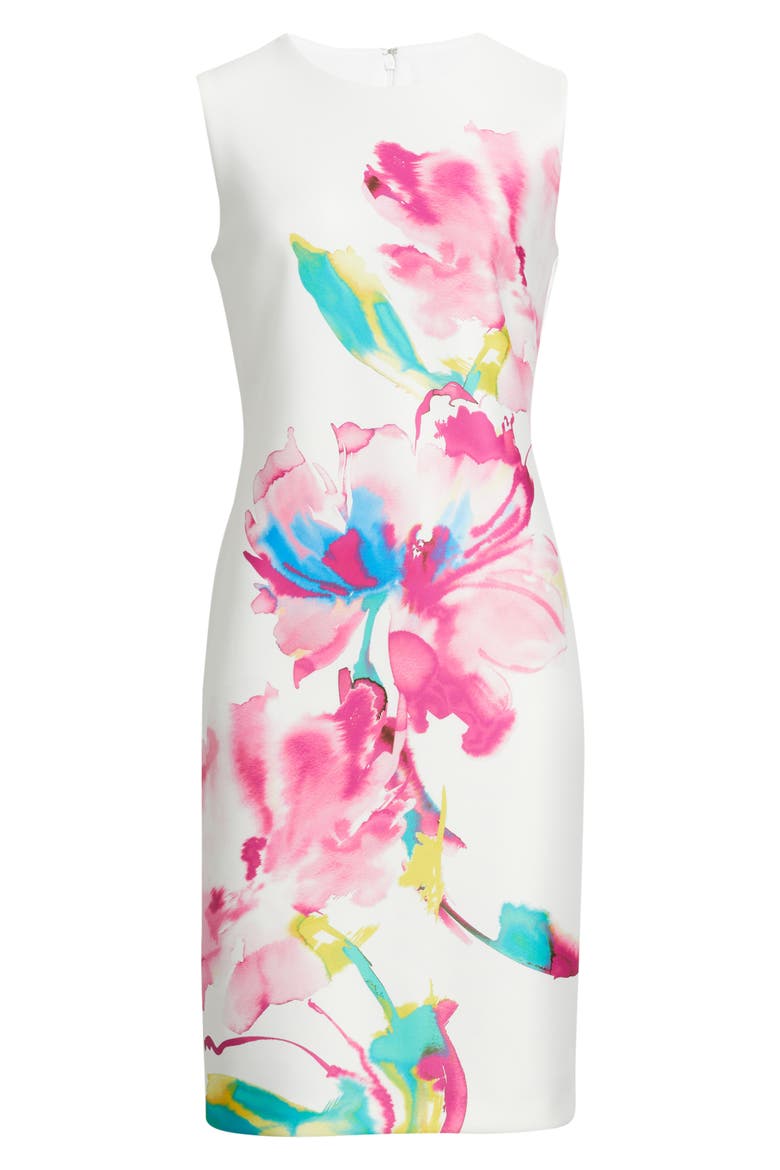 Floral Print Sleeveless Sheath Dress, Alternate, color, WHITE DOVE MULTI
