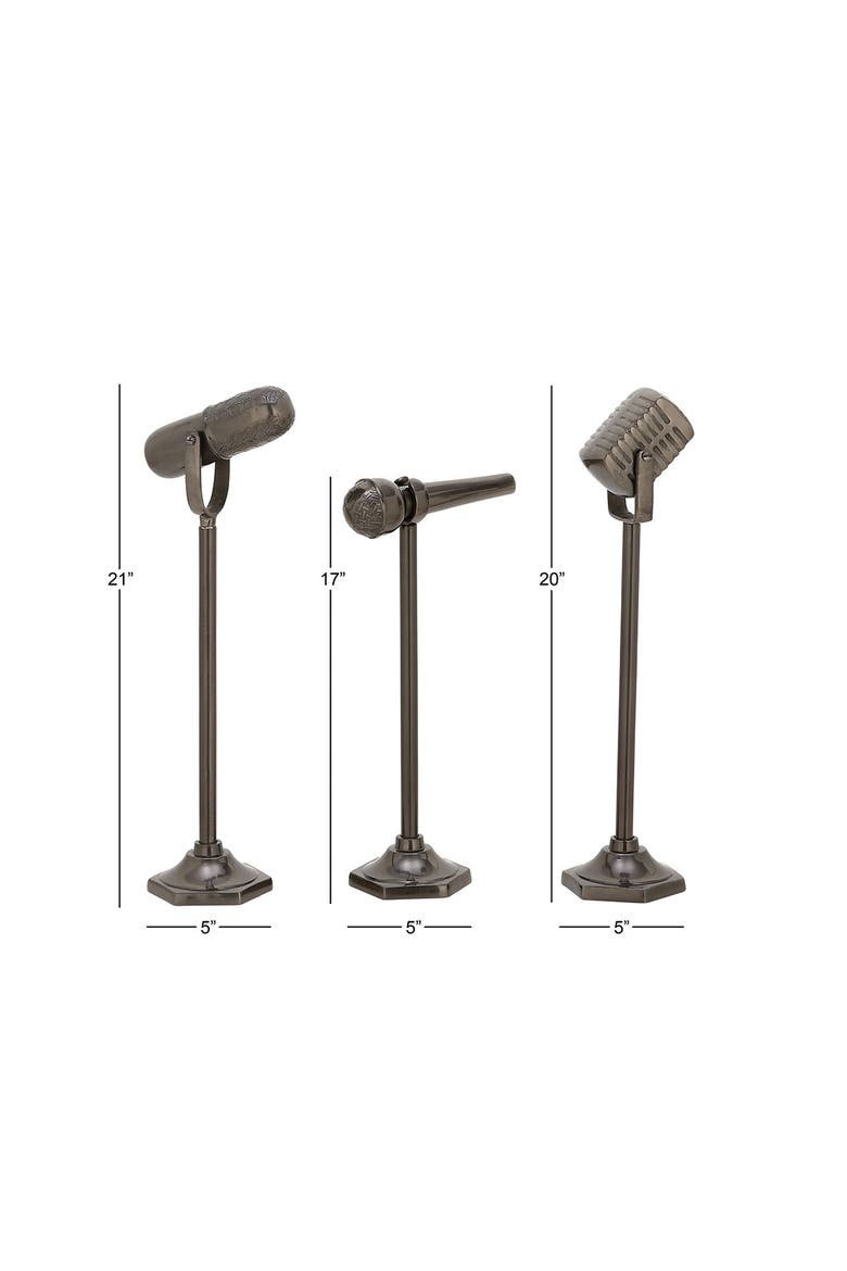 Black Aluminum Traditional Microphone Sculpture - Set of 3, Alternate, color, BLACK