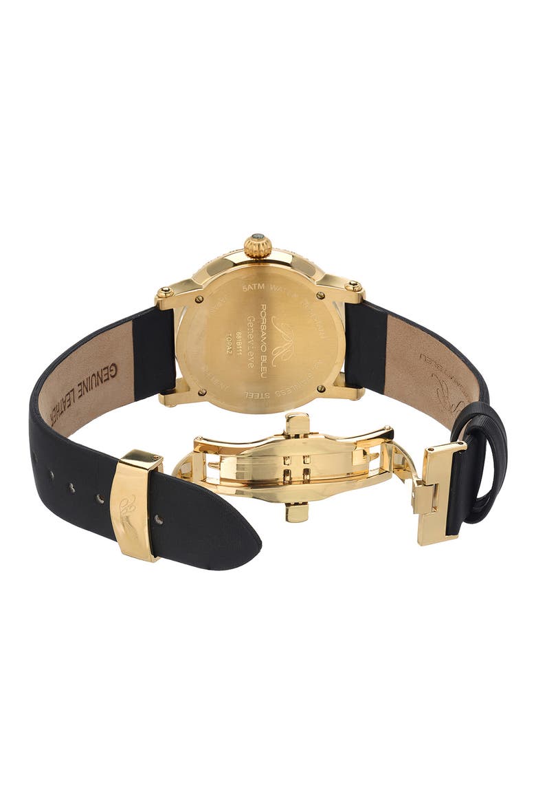 Women's Genenieve Leather Strap Watch, 38mm, Alternate, color, gold tone-white-black