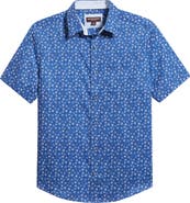 Johnston & Murphy Logan Airplane Print Short Sleeve Cotton Blend Button-Up Shirt