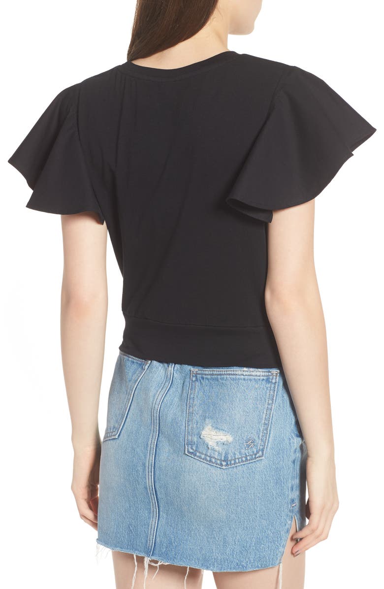BP. Ruffle Sleeve Twist Hem Tee, Alternate, color,