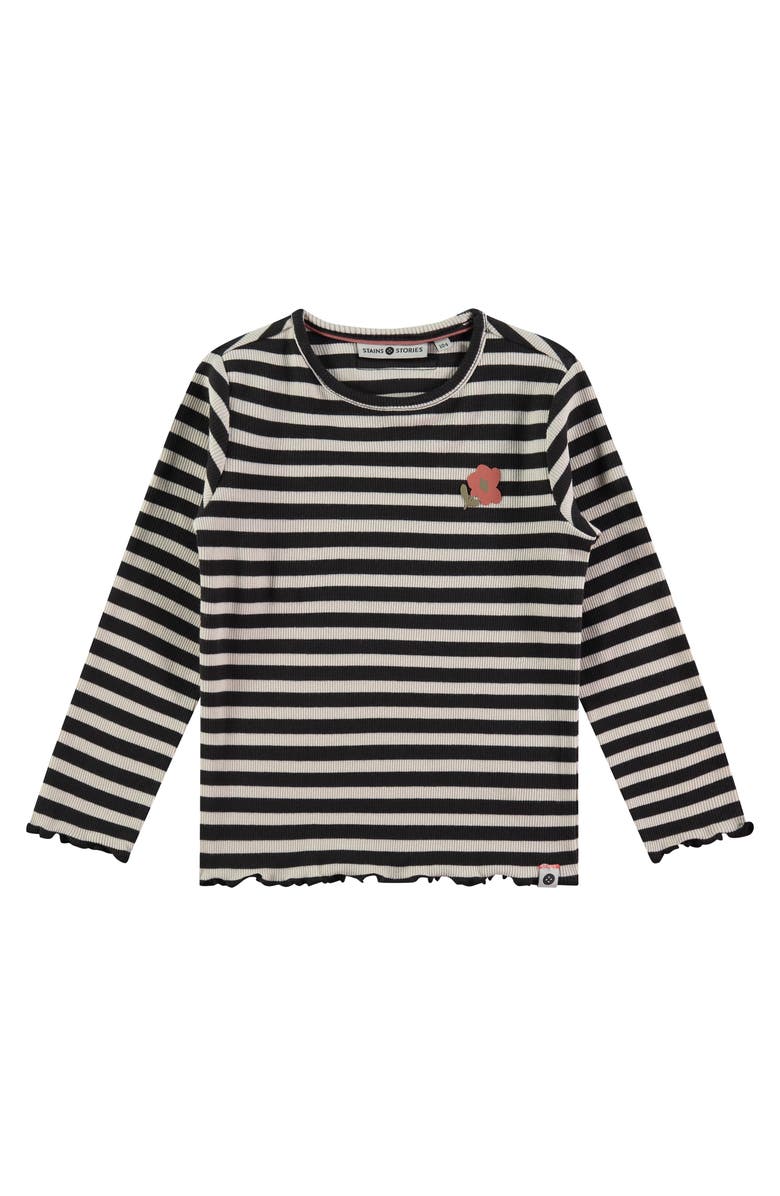 Stains and Stories by Babyface Lettuce Edge Ribbed Striped Long Sleeve Shirt, Main, color, Nearly Black