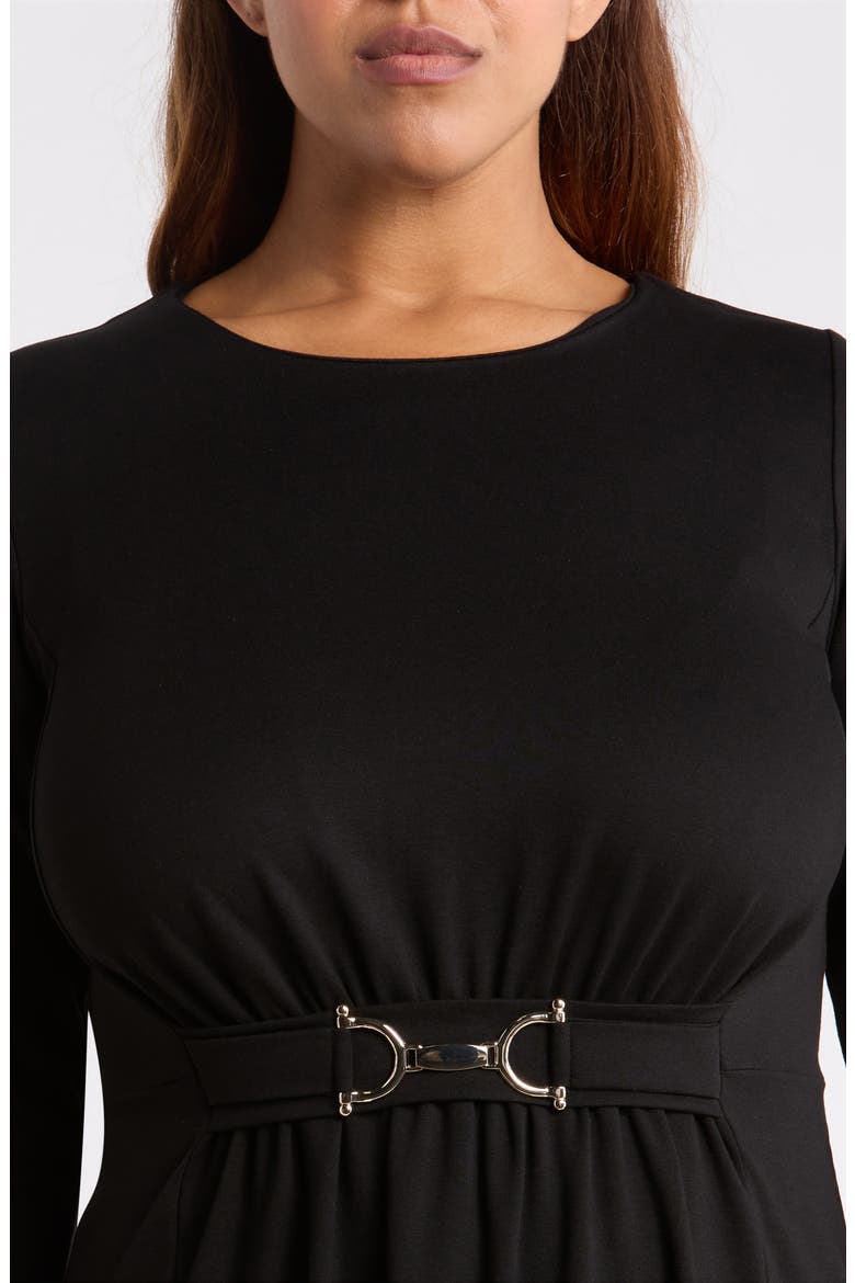 Accent Waist Long Sleeve Midi Dress, Alternate, color, BLACK