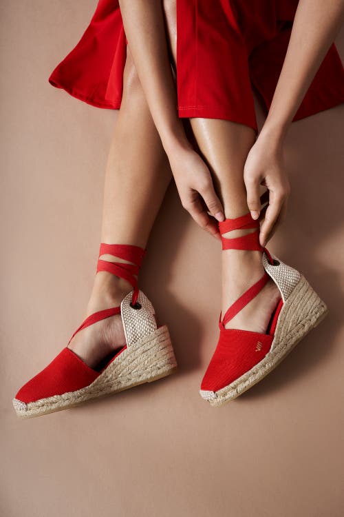 Viscata Escala Canvas Espadrille Wedges In Raspberry Red