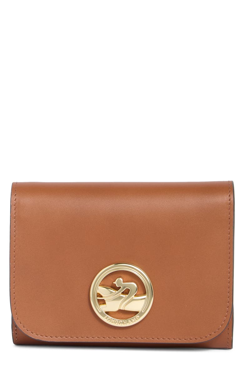 Compact Boxtrot Leather Trifold Wallet, Main, color, COGNAC