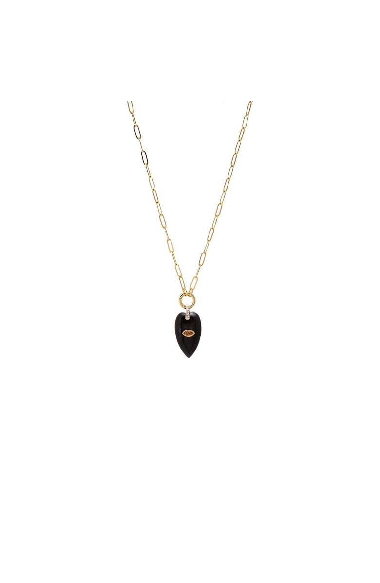 BY ADINA EDEN Evil Eye Elongated Heart Natural Stone & Clicker Toggle Necklace, Main, color, Onyx - 16 Inch