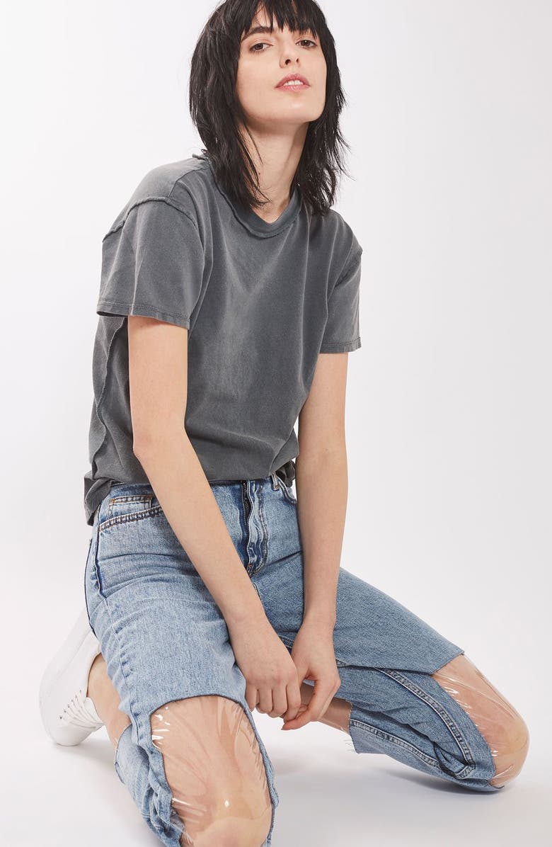 Topshop Clear Knee Mom Jeans, Alternate, color,
