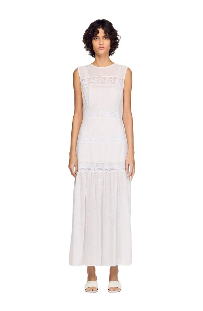 SANDRO Crepon maxi dress, Main, color, White