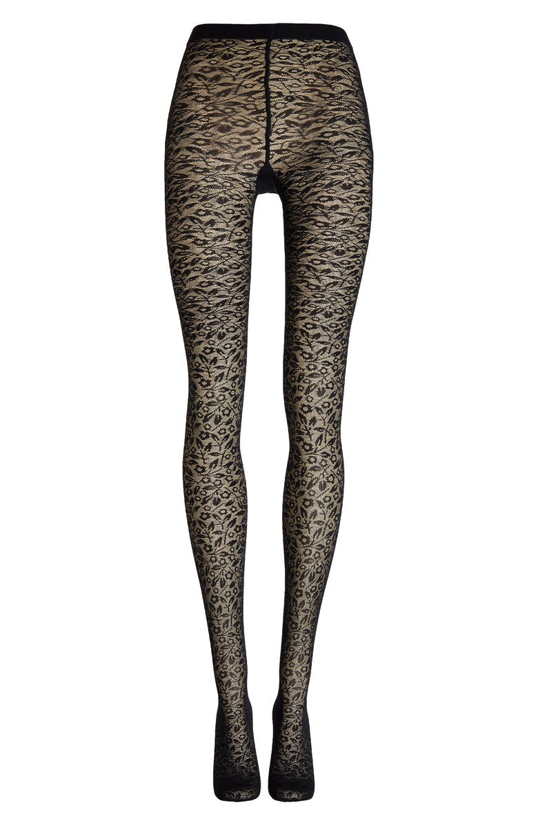 Wolford Bouquet Tights, Alternate, color, Black