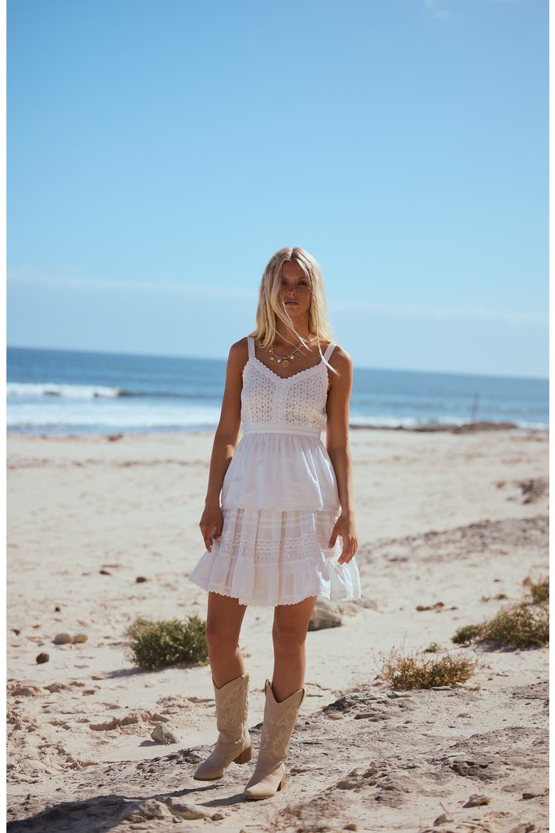 Tallulah Eyelet Peplum Cotton Tank, Alternate, color, WHITE