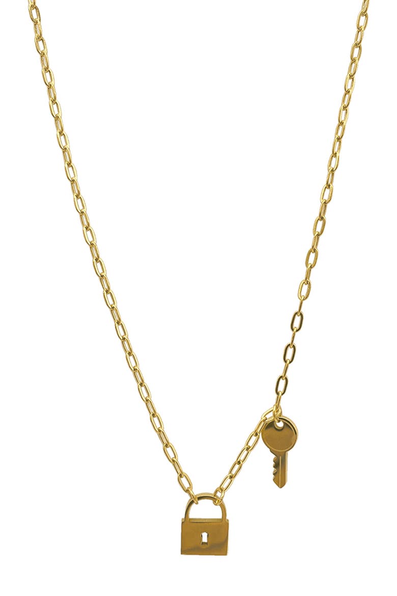 Water Resistant Lock & Key Pendant Necklace, Main, color, YELLOW
