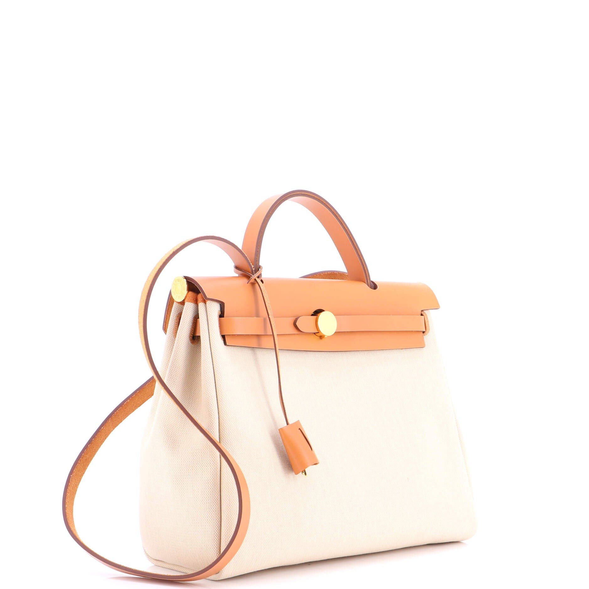 Pre-Owned Hermes Herbag Zip Leather and Toile 31, Alternate, color, Beton