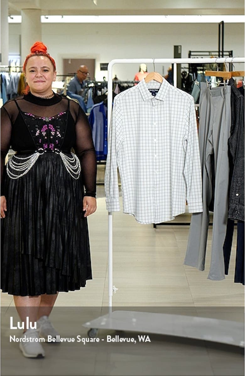 Leeward Trim Fit Sky Hampton Windowpane Plaid Performance Button-Up Shirt, sales video thumbnail