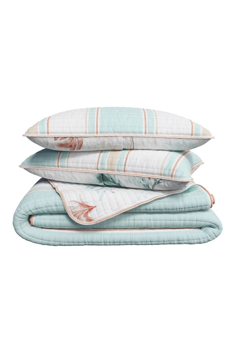 Elevated Coastal Cotton Quilt Set, Main, color, FLAG STRIPE / KELP BREEZE