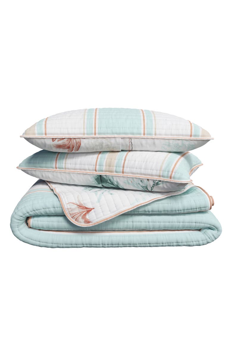 Woven & Weft Elevated Coastal Cotton Quilt Set, Main, color, Flag Stripe / Kelp Breeze