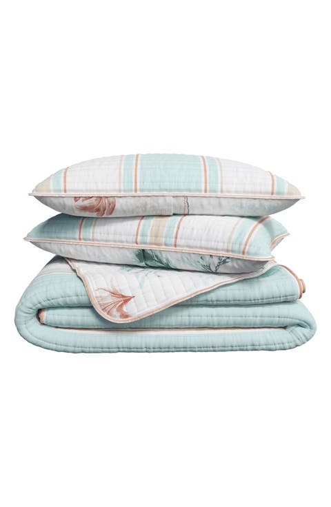 Coastal Print Cotton Quilt & Sham Set