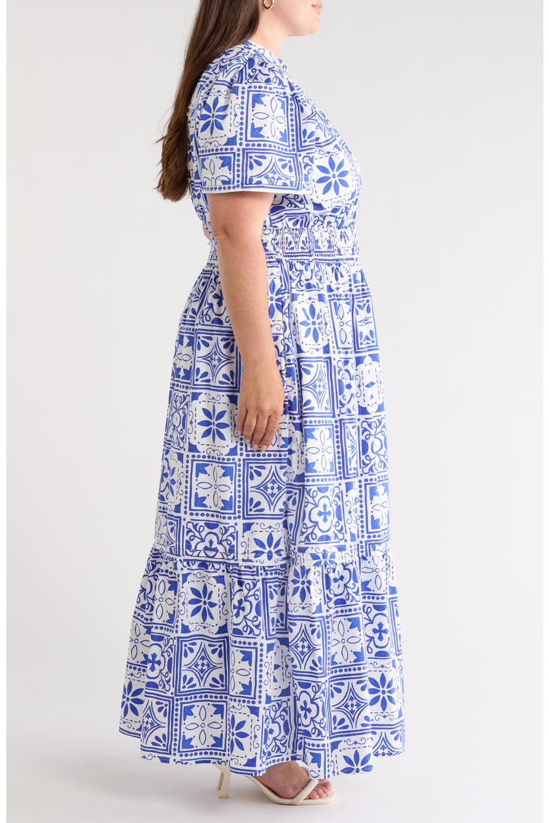 Arbor Belraj Floral Tile Cotton Poplin Maxi Dress, Alternate, color, BLUE/ WHITE