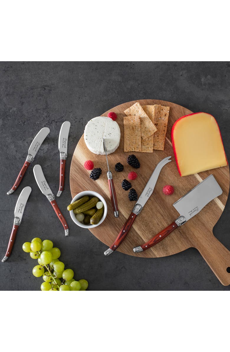 FRENCH HOME Laguiole 7-Piece Cheese Flatware Set, Alternate, color, Pakkawood/ Brown