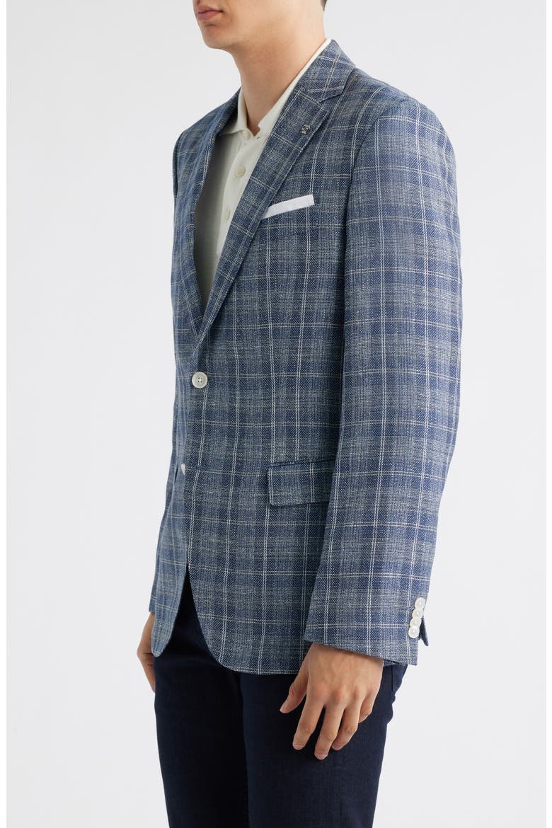 Hutson Plaid Virgin Wool & Linen Sport Coat, Alternate, color, DARK BLUE