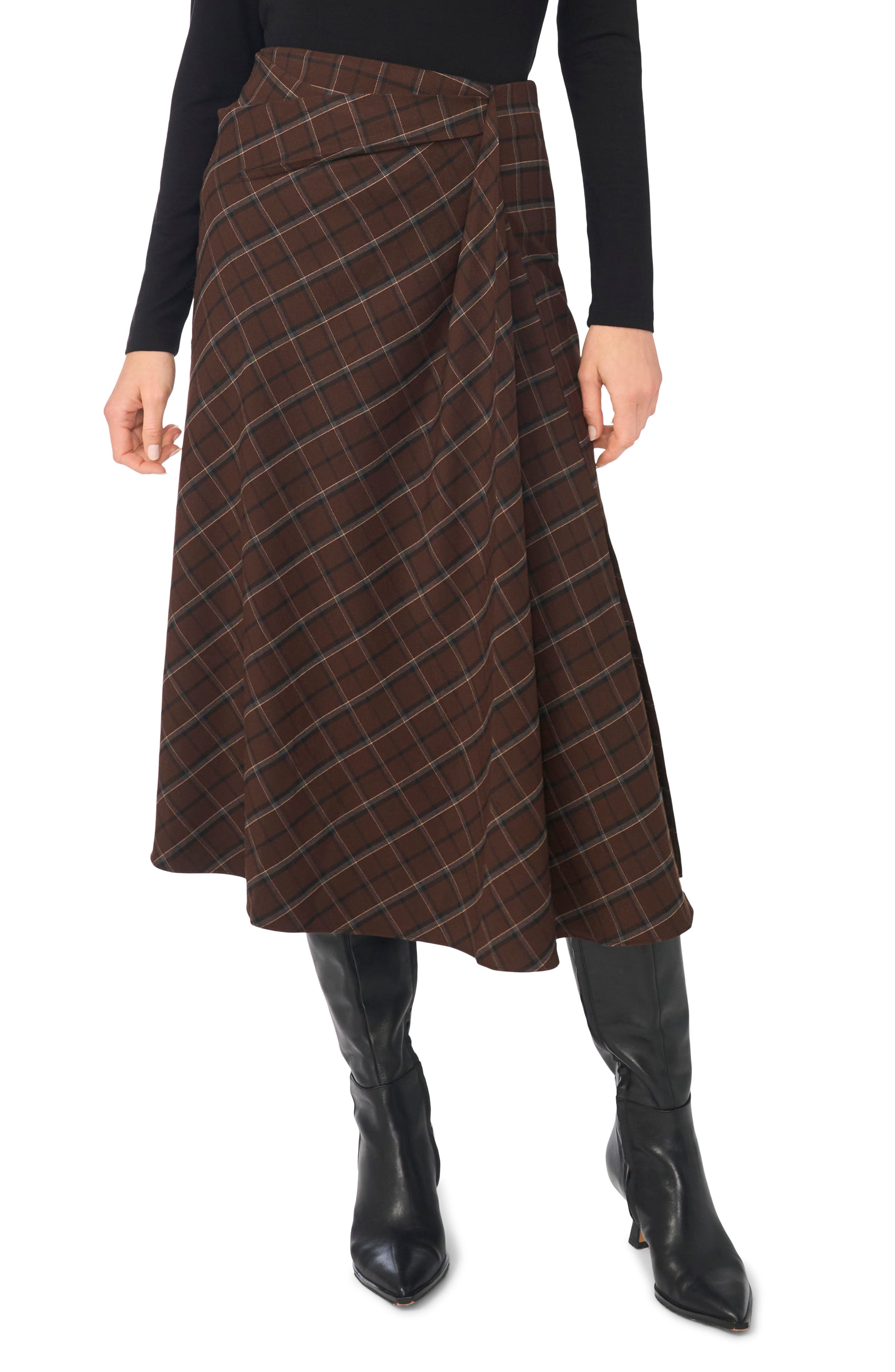 Plaid Asymmetrical Midi Skirt