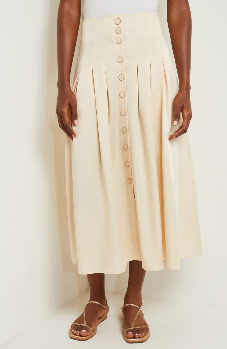 Misook Pleated Button Front Midi A-Line Skirt, Main, color,