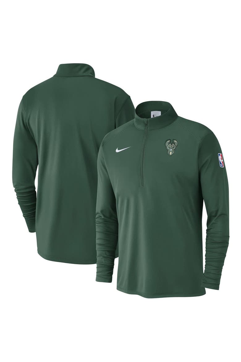 Men's Nike Hunter Green Milwaukee Bucks 2024/25 Courtside Performance Half-Zip Top, Main, color, Hunter Green