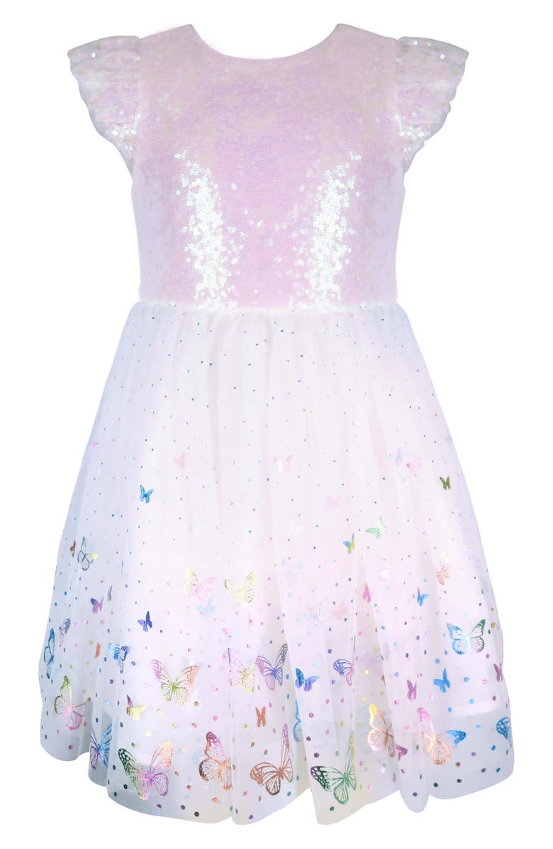 Zunie Kids' Foil Butterfly Sequin Tutu Dress, Main, color, 