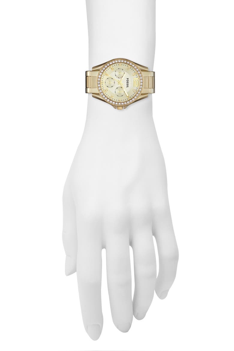 'Riley' Round Crystal Bezel Bracelet Watch, 38mm, Alternate, color, GOLD