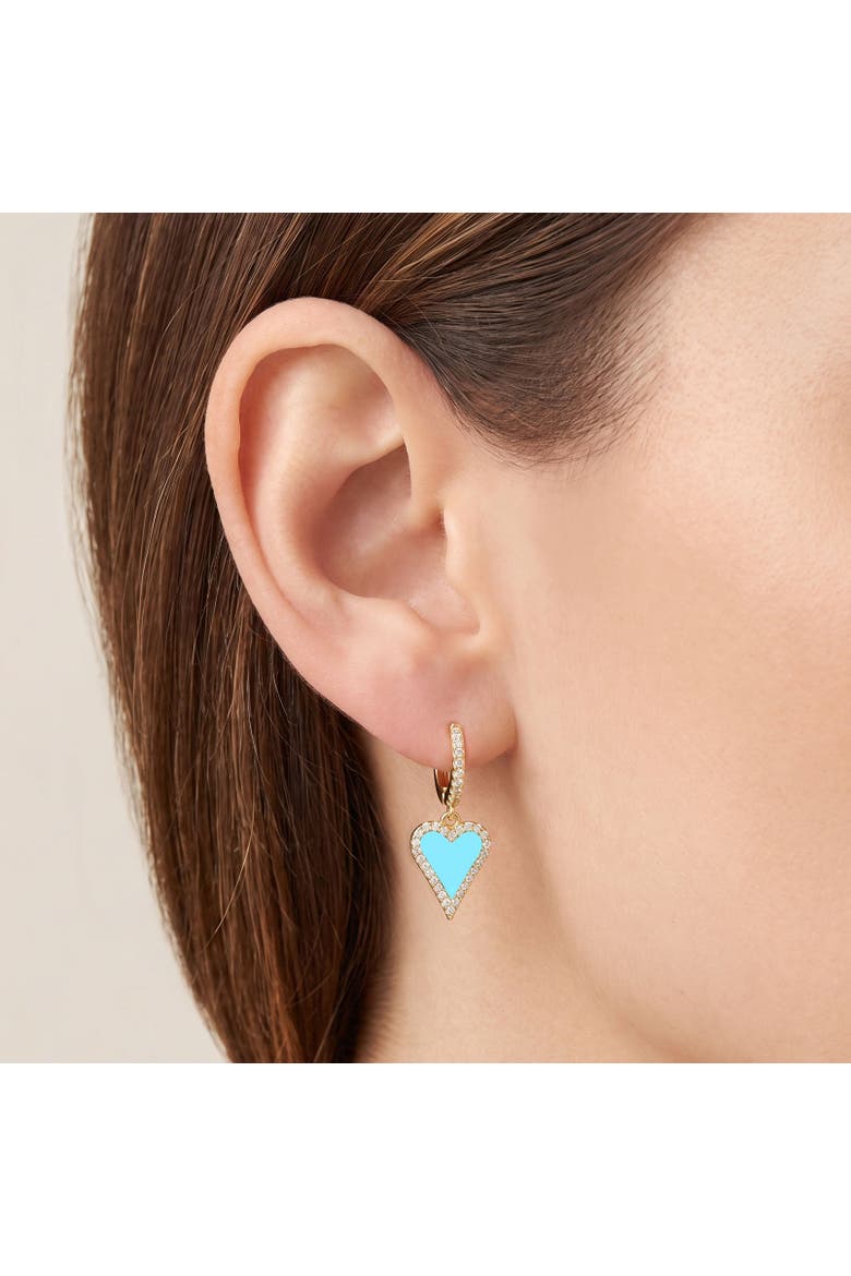 Mini Turquoise CZ Halo Heart Dangle Earrings, Alternate, color, Turquoise