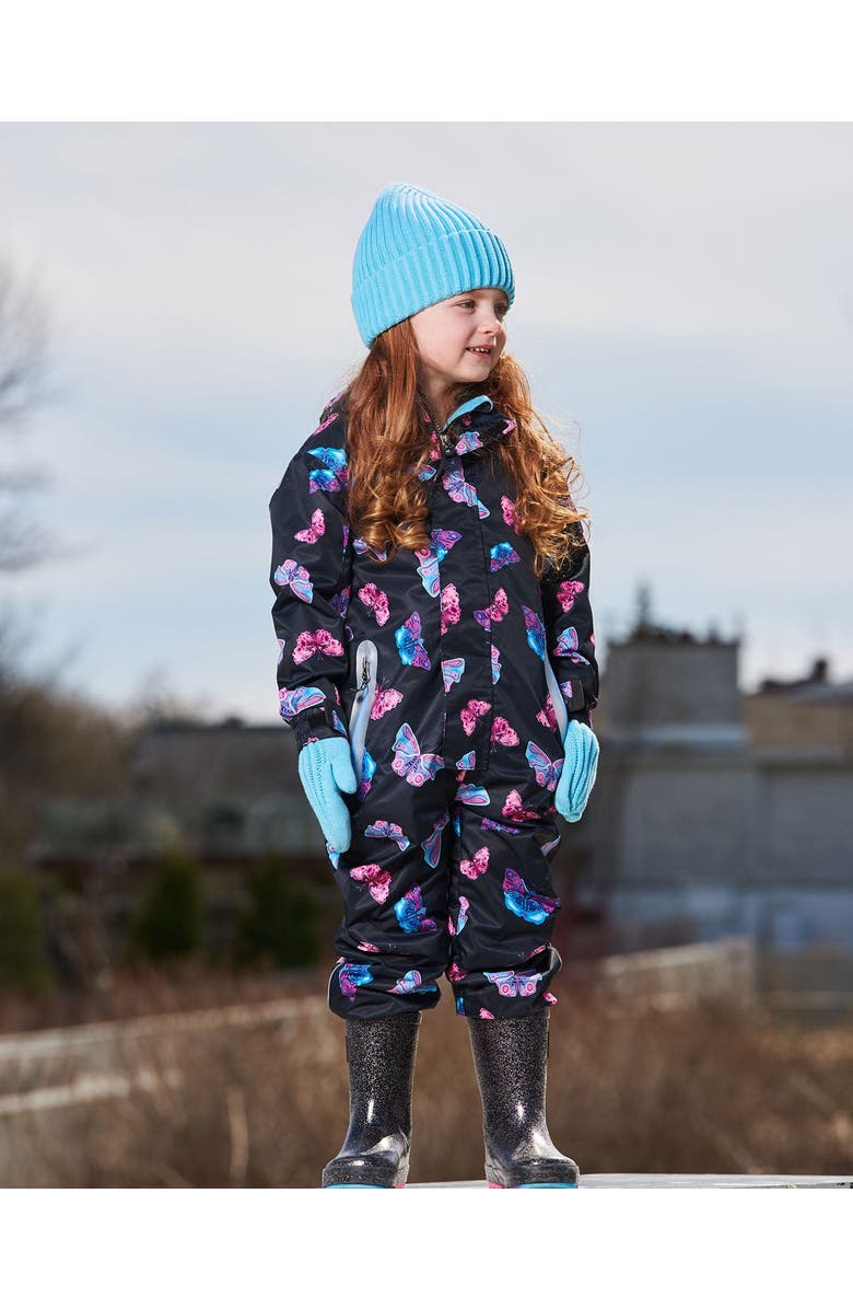Deux par Deux Little Girl's Printed Mid-Season One-Piece Outerwear Multicolored Butterflies On Black Background, Alternate, color, 