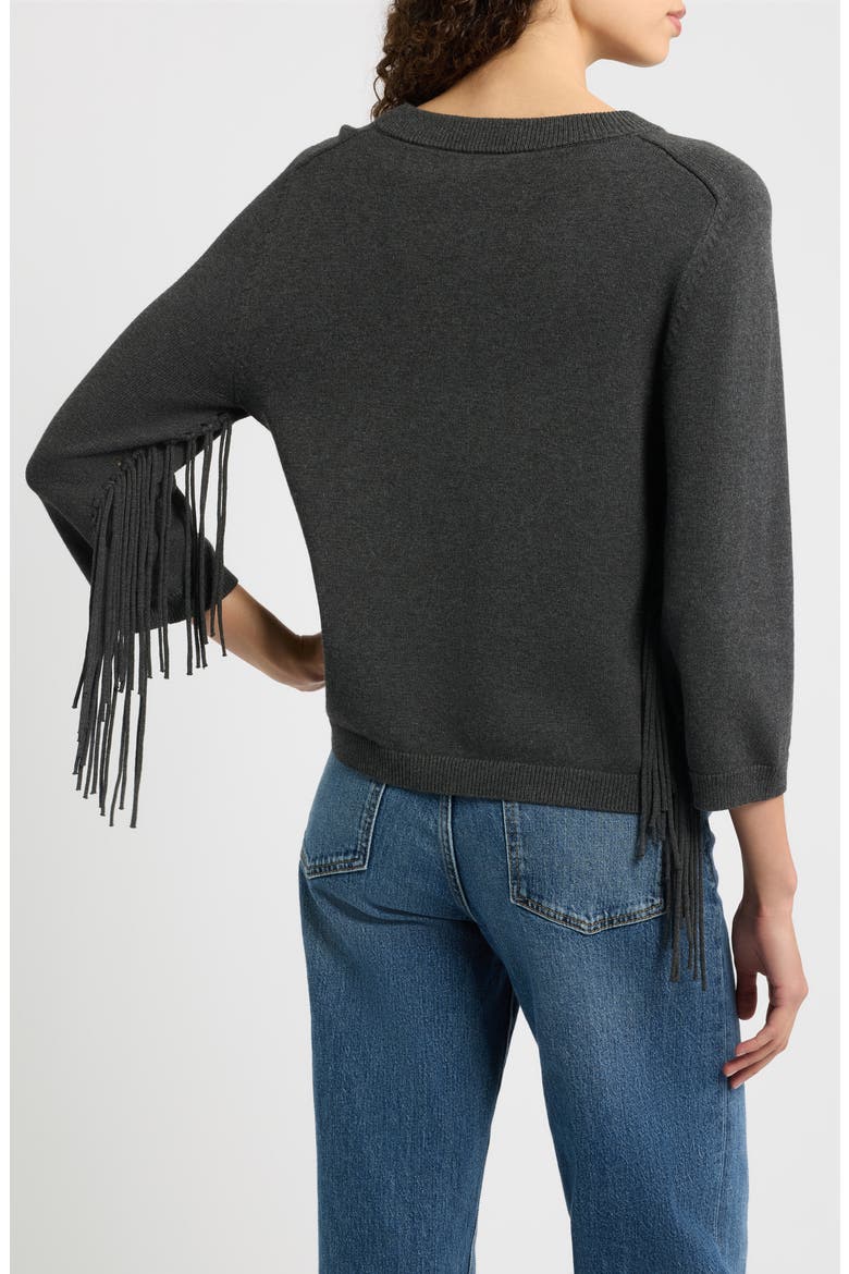 Fringe Sleeve Crewneck Sweater, Alternate, color, MELANGE DARK GREY