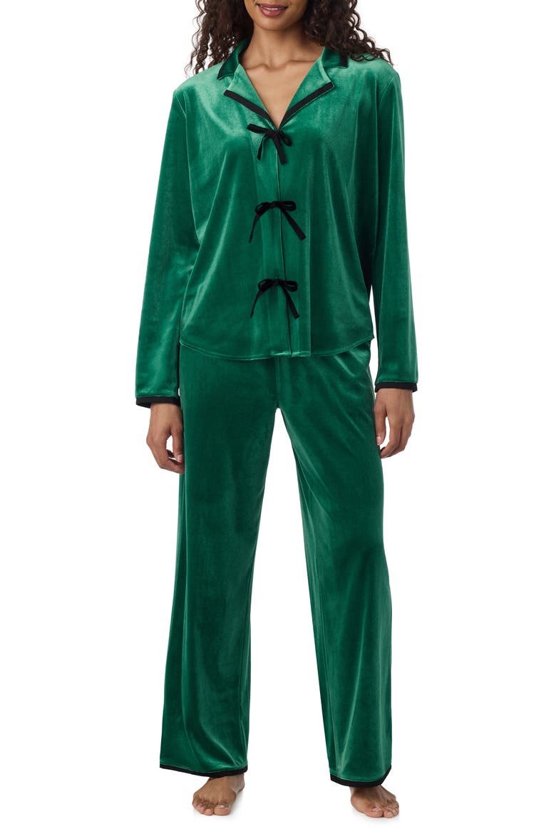Long Sleeve Notch Collar Pajamas, Main, color, EVERGRN