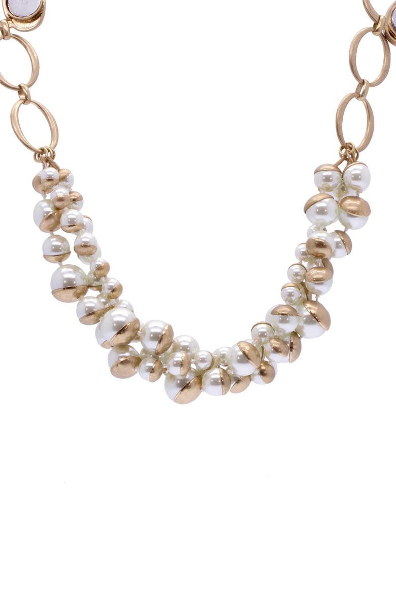 Half Moon Imitation Pearl Cluster Statement Necklace, Alternate, color, IVORY