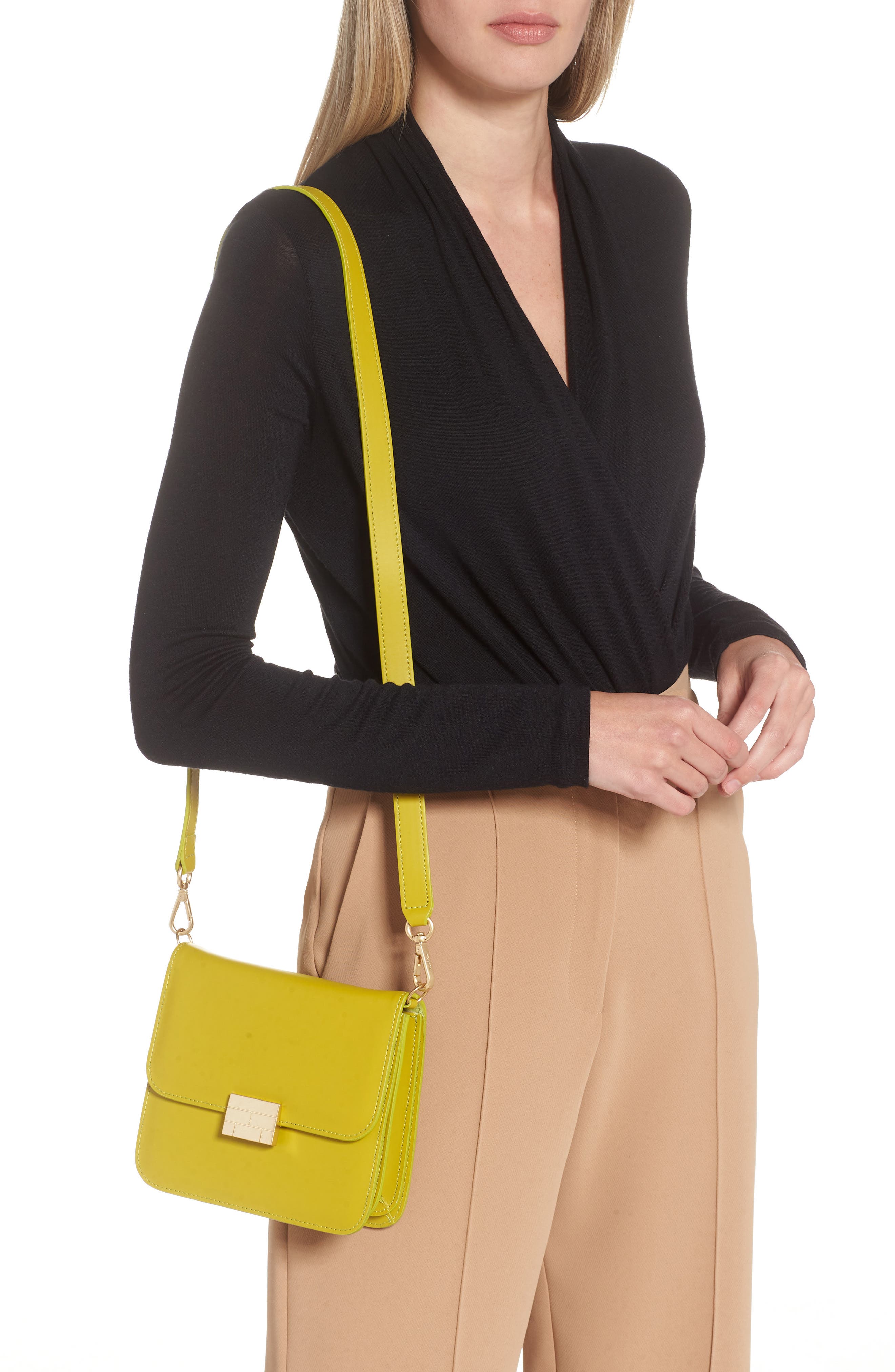 Le Signature Mini Leather Crossbody Bag, Alternate, color, CHARTREUSE