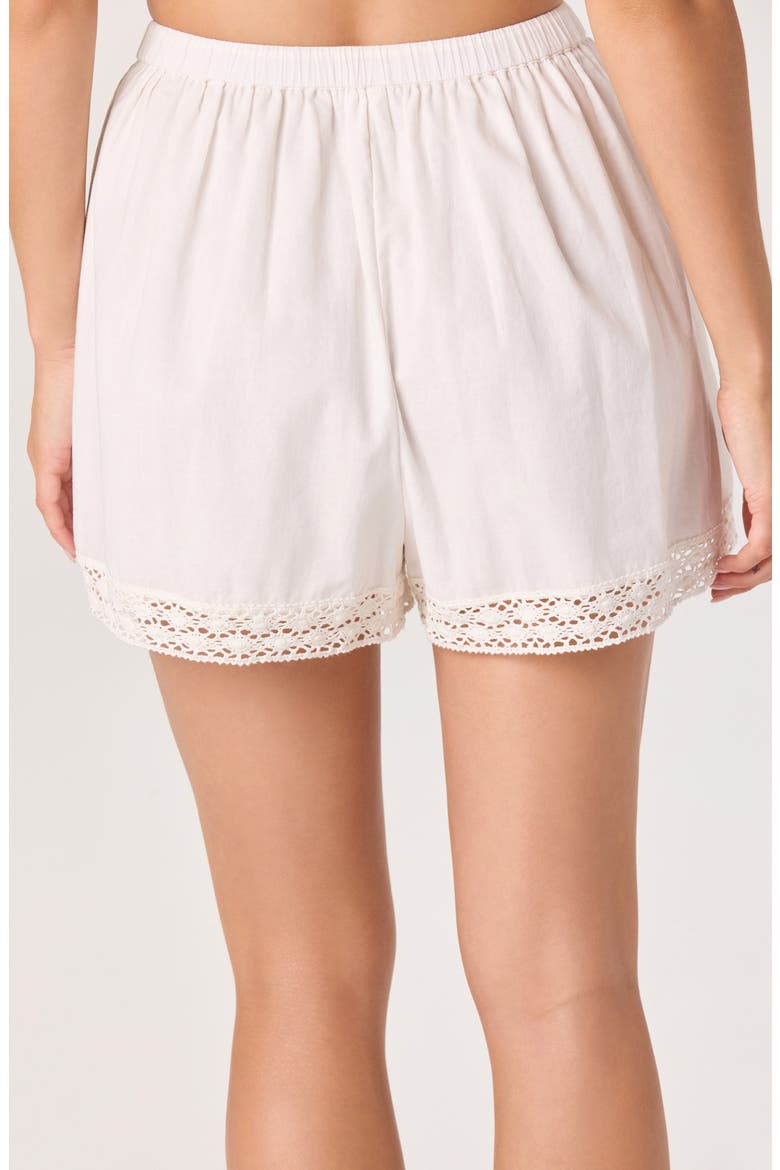 Abrielle Lace Hem Cotton Drawstring Shorts, Alternate, color, OFF WHITE