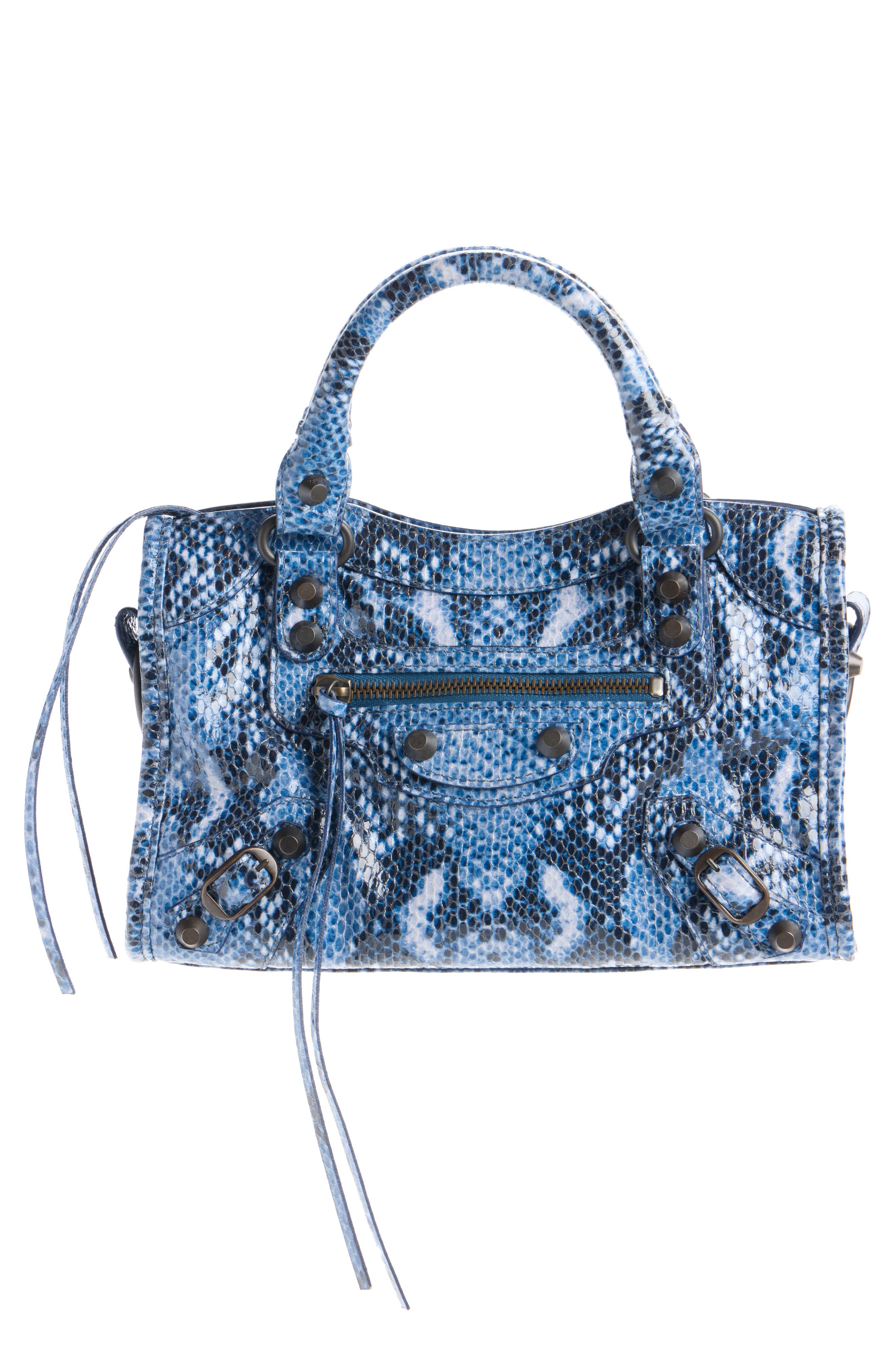 Balenciaga Mini Le City Python Embossed Leather Handbag, Main, color, 4735 Blue